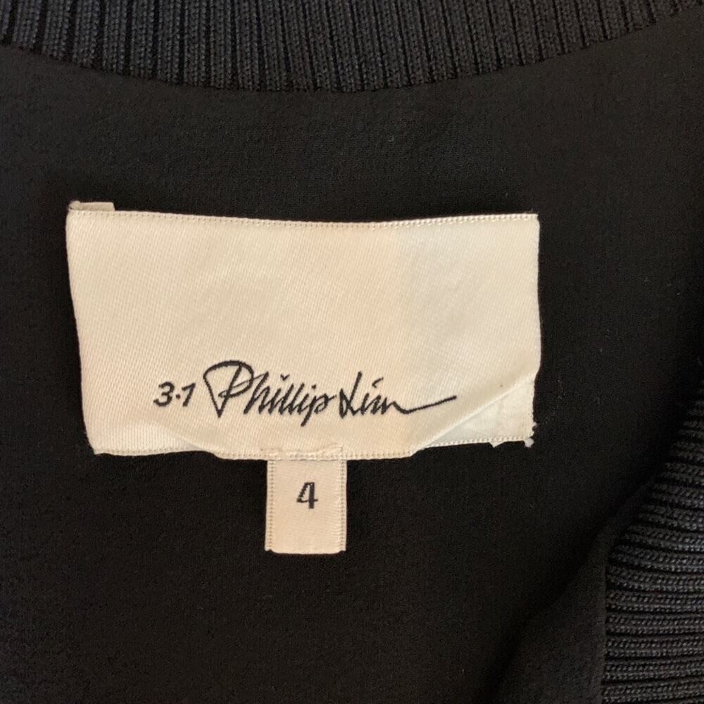 3.1 Phillip Lim Shirt Womens 4 Black Silk Ruffle Long Sleeve Quarter Zip Blouse - Picture 10 of 15